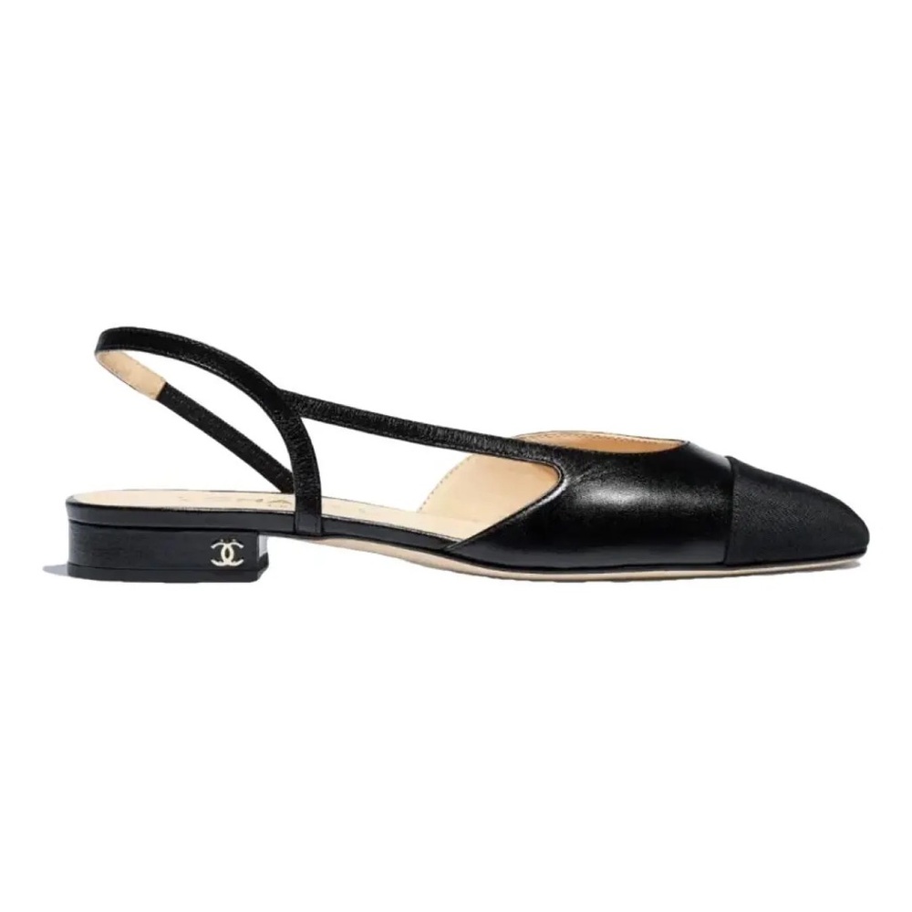 Chanel Slingback Flats in Black Leather Size 36C